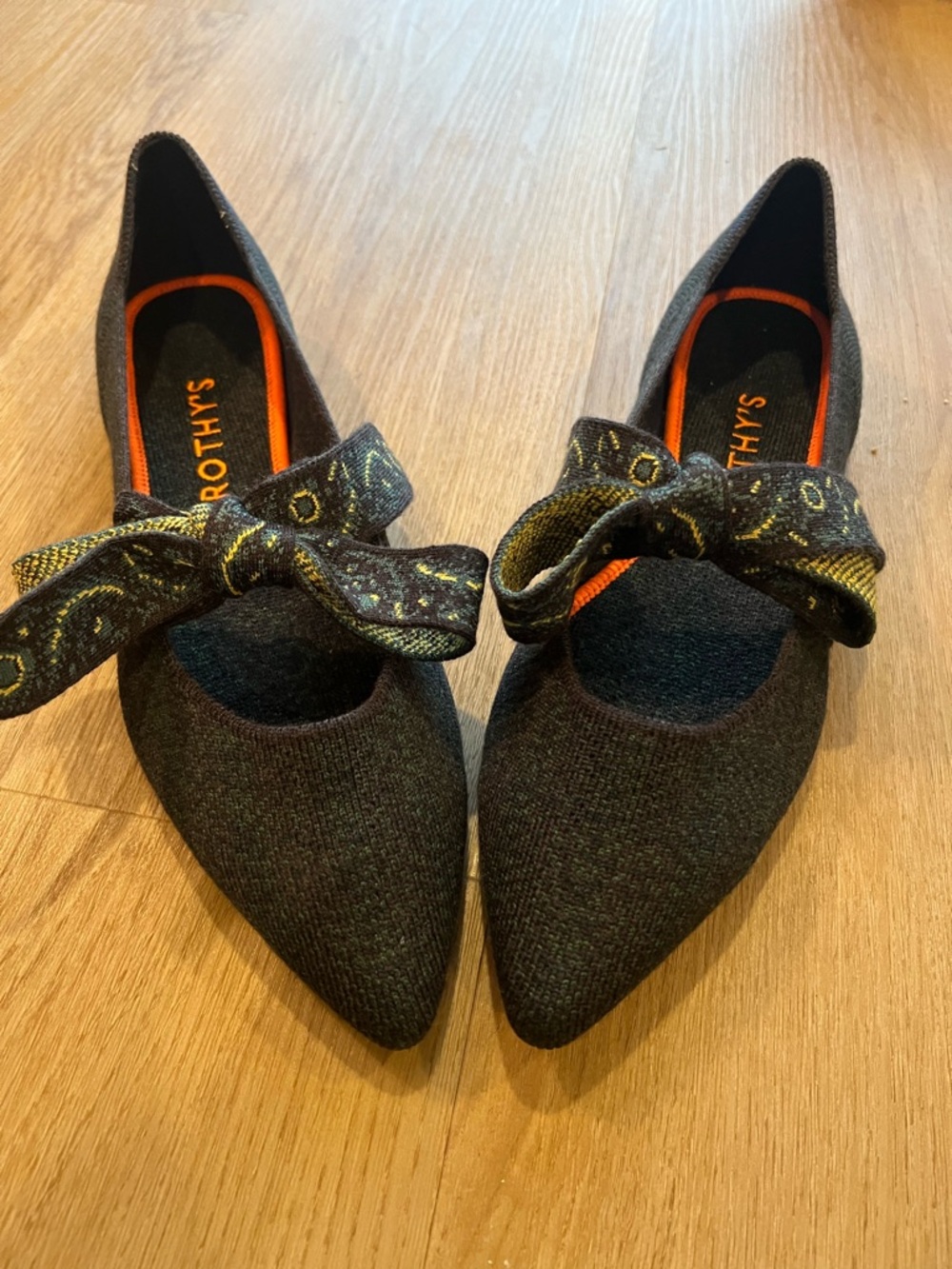 Rothy's Women's Pointed Bow Flat in Black-Forrest Herringbone-11.5